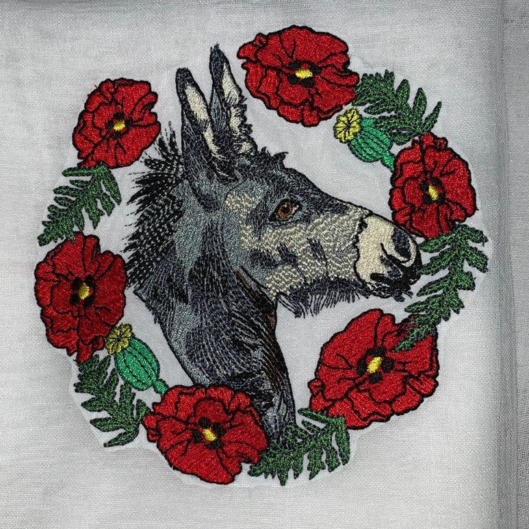 DONKEY FACE WITH RED FLOWERS